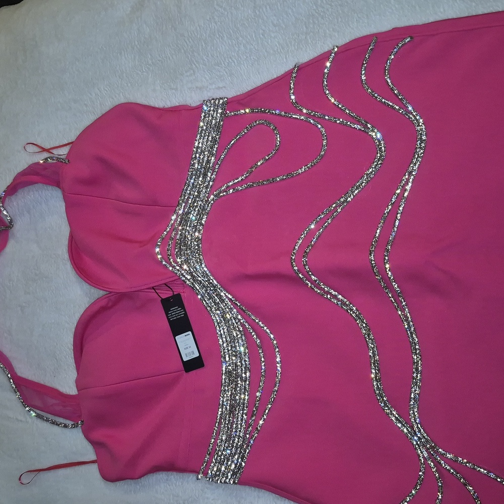 Fashion Nova Strapless Pink Dress with Silver Details - Picture 5 of 7